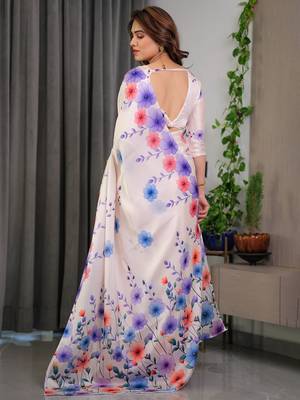 Premium satin georgette printed saree with floral motifs 4