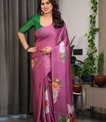 Women's floral designer satin georgette saree with blouse