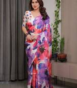 Fashion floral print satin georgette saree for women