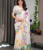 Elegant party wear satin georgette floral printed saree
