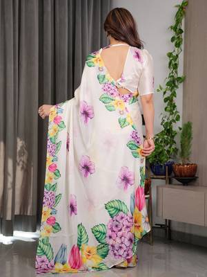 Elegant party wear satin georgette floral printed saree 4