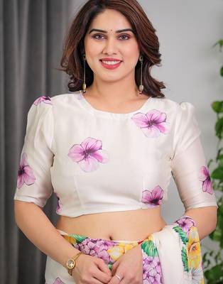 Elegant party wear satin georgette floral printed saree 5
