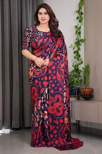Modern floral satin georgette saree with matching blouse