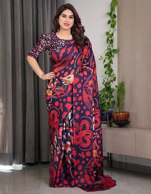 Modern floral satin georgette saree with matching blouse 2
