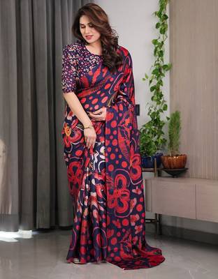 Modern floral satin georgette saree with matching blouse 3