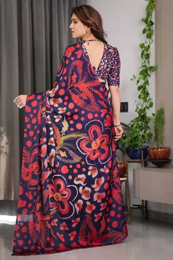 Modern floral satin georgette saree with matching blouse