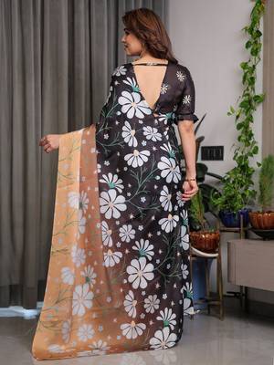 Stylish floral pattern satin georgette saree for women 4