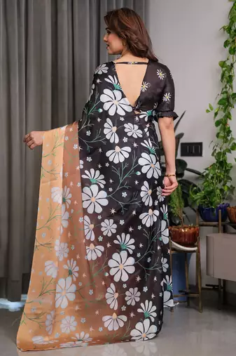 Stylish floral pattern satin georgette saree for women