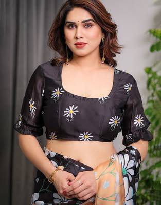 Stylish floral pattern satin georgette saree for women 5