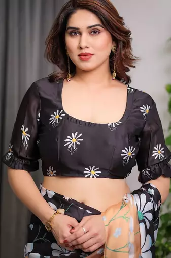 Stylish floral pattern satin georgette saree for women
