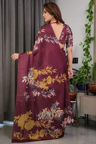 Women's satin georgette floral printed saree with blouse piece