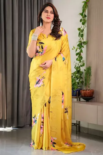 Designer satin georgette floral print saree for women with blouse