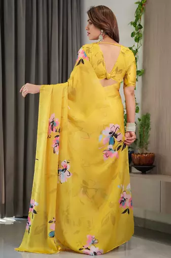 Designer satin georgette floral print saree for women with blouse