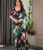 Stylish floral pattern satin georgette saree with blouse piece
