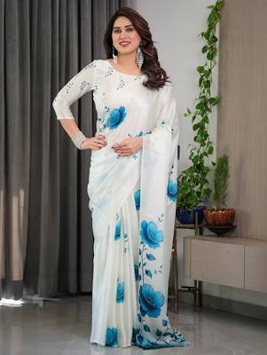 Party wear floral printed satin georgette saree with blouse 1