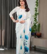 Party wear floral printed satin georgette saree with blouse