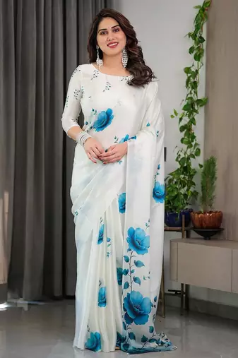 Party wear floral printed satin georgette saree with blouse