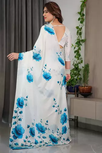 Party wear floral printed satin georgette saree with blouse