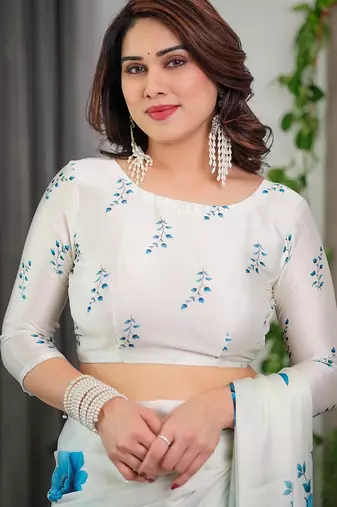 Party wear floral printed satin georgette saree with blouse