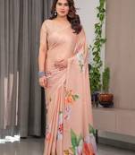 Soft satin georgette floral print saree for festive & party wear