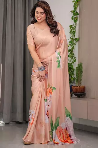 Soft satin georgette floral print saree for festive & party wear