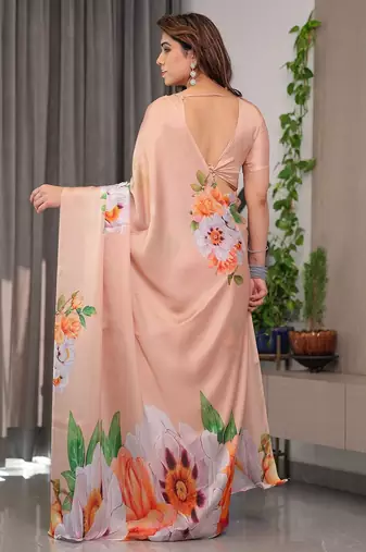 Soft satin georgette floral print saree for festive & party wear