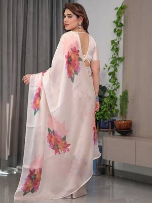 Premium satin georgette printed saree with floral motifs 4