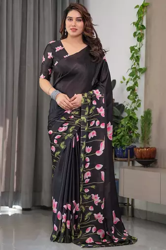 Women's floral designer satin georgette saree with blouse