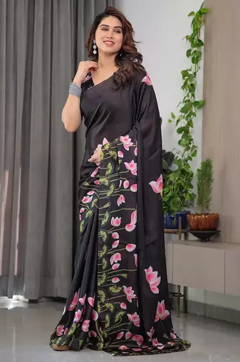 Women's floral designer satin georgette saree with blouse