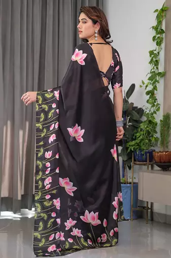 Women's floral designer satin georgette saree with blouse