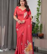 Fashion floral print satin georgette saree for women