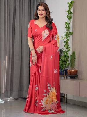 Fashion floral print satin georgette saree for women 3