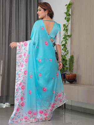 Elegant party wear satin georgette floral printed saree 4