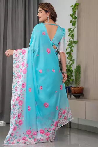 Elegant party wear satin georgette floral printed saree