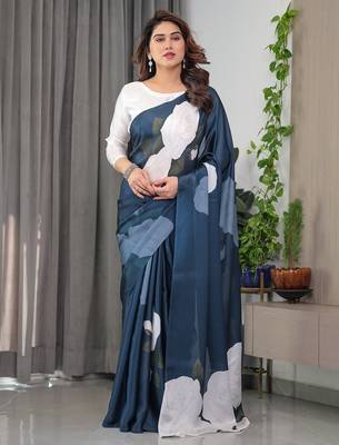 Modern floral satin georgette saree with matching blouse 1