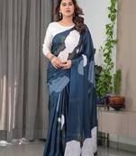Modern floral satin georgette saree with matching blouse