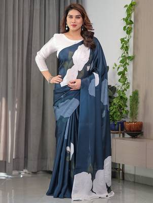 Modern floral satin georgette saree with matching blouse 2
