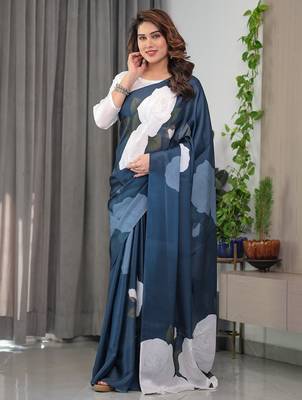 Modern floral satin georgette saree with matching blouse 3