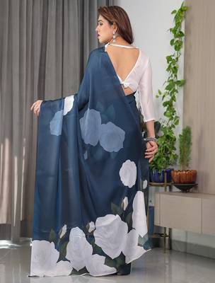 Modern floral satin georgette saree with matching blouse 4
