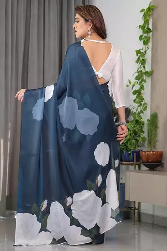 Modern floral satin georgette saree with matching blouse