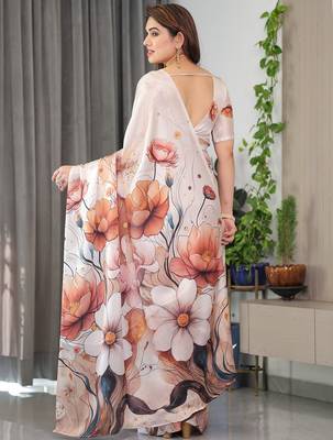 Stylish floral pattern satin georgette saree for women 4