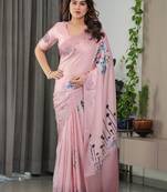 Stylish floral pattern satin georgette saree with blouse piece