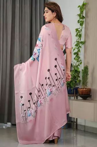 Stylish floral pattern satin georgette saree with blouse piece