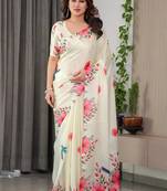Trendy women's satin georgette printed saree with floral design