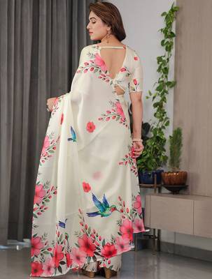 Trendy women's satin georgette printed saree with floral design 4