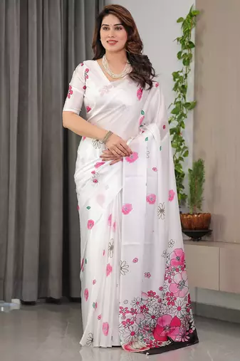 Party wear floral printed satin georgette saree with blouse