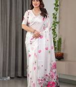 Party wear floral printed satin georgette saree with blouse