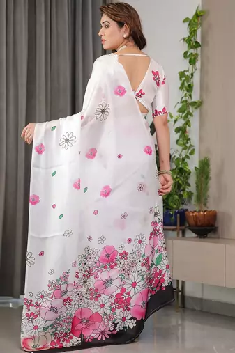 Party wear floral printed satin georgette saree with blouse