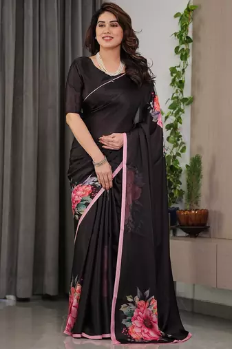 Lightweight satin georgette floral printed saree for women