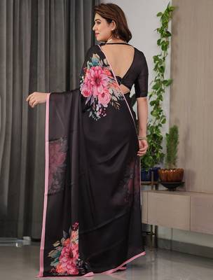 Lightweight satin georgette floral printed saree for women 4